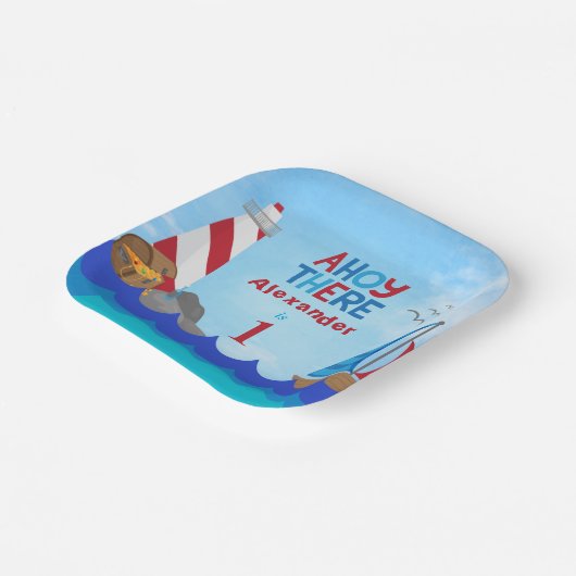 Assiettes En Carton "Ahoy There" Citation Lighthouse Voilier Trésor (Angulaire)