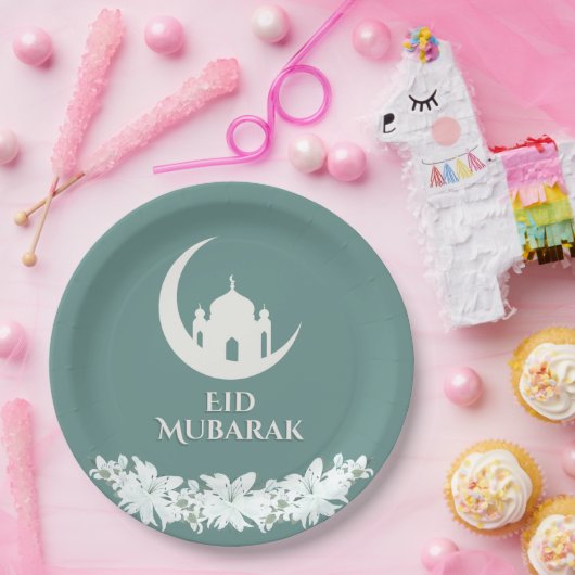 Assiettes En Carton Aïd Moubarak 1447 Hijri Croissant Mosquée Design (Fête)