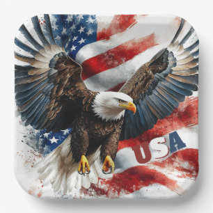 Assiettes En Carton Aigle américain patriotique - Drapeau américain au