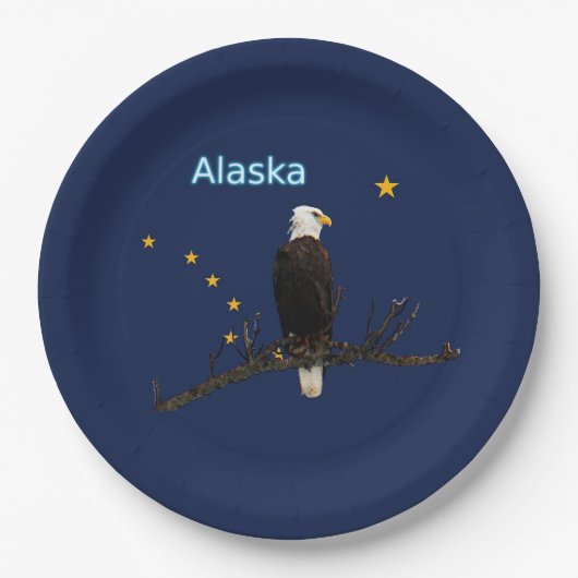 Assiettes En Carton Aigle Et Drapeau De L'Alaska (Devant)