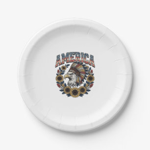 Assiettes En Carton Aigle Patriotique Fleur de Tournesol Vintage Améri