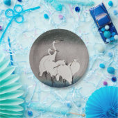 Assiettes En Carton Aigrettes japonaises Grues Koson Neige d'hiver (Fête)