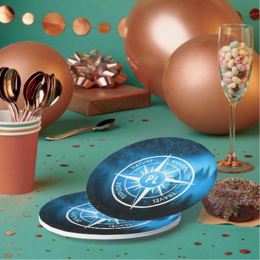 Assiettes En Carton Aiguille de compas monogramme brouillard dans la f (Multi)