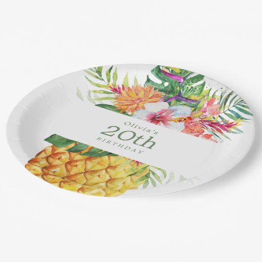 Assiettes En Carton Aiguille tropicale Plaque de papier d'anniversaire (Angle)