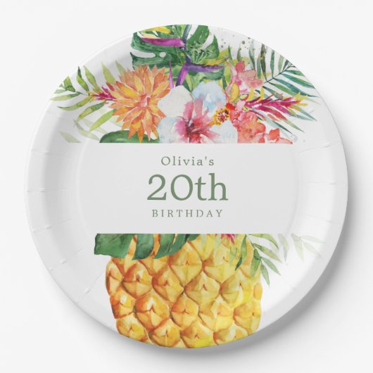 Assiettes En Carton Aiguille tropicale Plaque de papier d'anniversaire (Devant)
