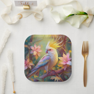 Assiettes En Carton Aile Iridescente Cockatiel Imaginaire Oiseau