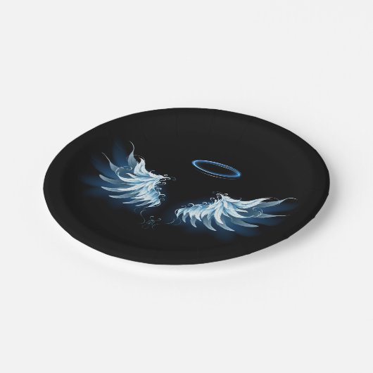 Assiettes En Carton Ailes d'angle brillant bleu sur arrière - plan noi (Angle)
