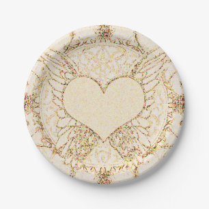 Assiettes En Carton Ailes et coeur d'ange