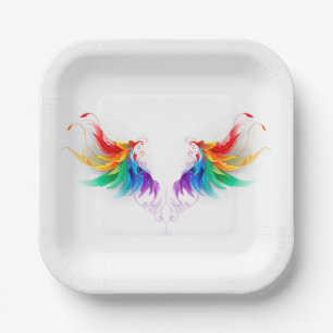 Assiettes En Carton Ailes fluffy arc-en-ciel