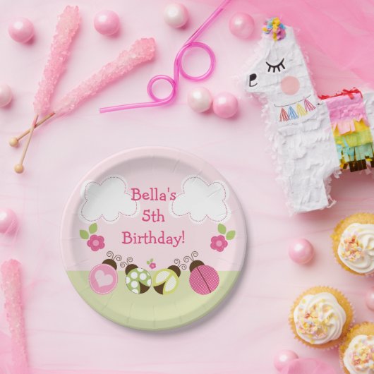 Assiettes En Carton Aimable Ladybugs et Fleurs Plaque en papier (Fête)