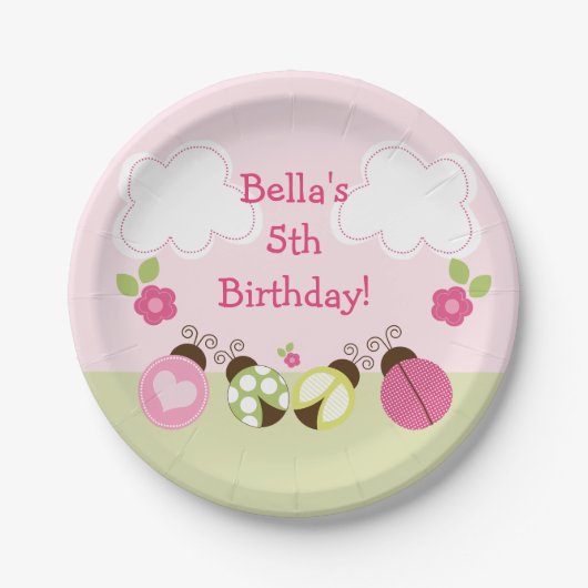 Assiettes En Carton Aimable Ladybugs et Fleurs Plaque en papier (Devant)