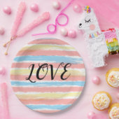 Assiettes En Carton Aimer Typographie Pink Yellow Blue Aquarelle (Fête)