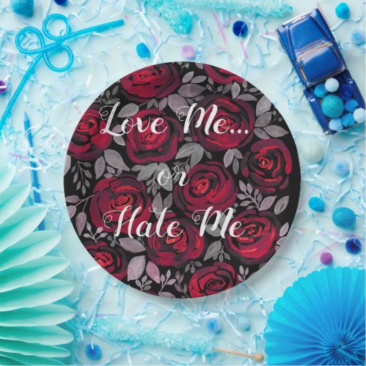 Assiettes En Carton Aimez-moi. Rose, rouge, roses rouges, aquarelle, p (Fête)