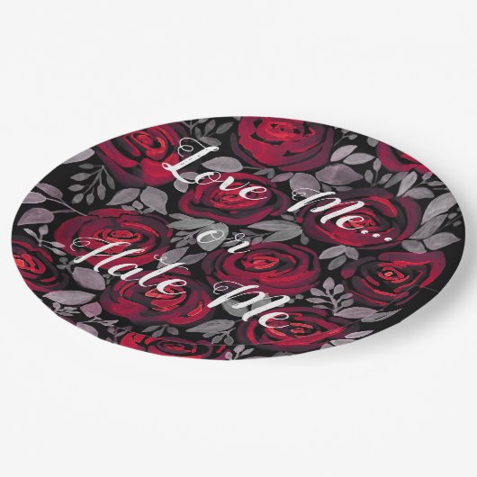 Assiettes En Carton Aimez-moi. Rose, rouge, roses rouges, aquarelle, p (Angle)