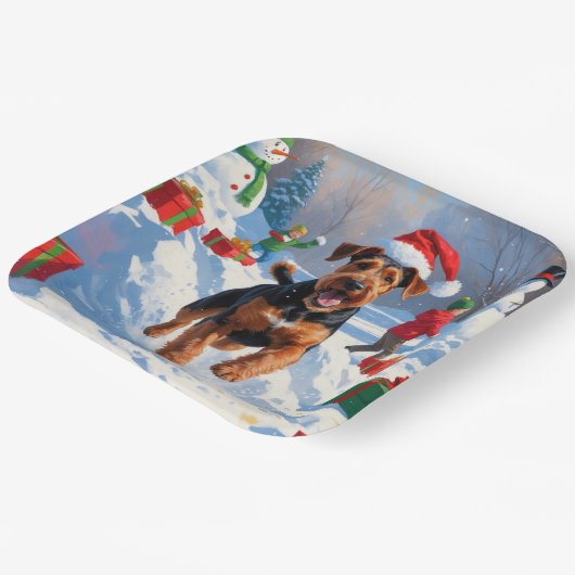 Assiettes En Carton Airedale Noël Festive Scène de neige (Angulaire)