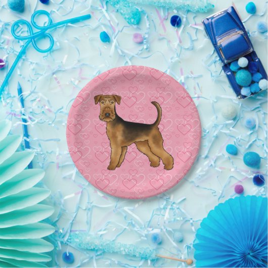 Assiettes En Carton Airedale Terrier Chien Aimer Avec Motif Coeur Rose (Fête)