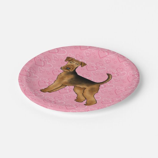 Assiettes En Carton Airedale Terrier Chien Aimer Avec Motif Coeur Rose (Angle)