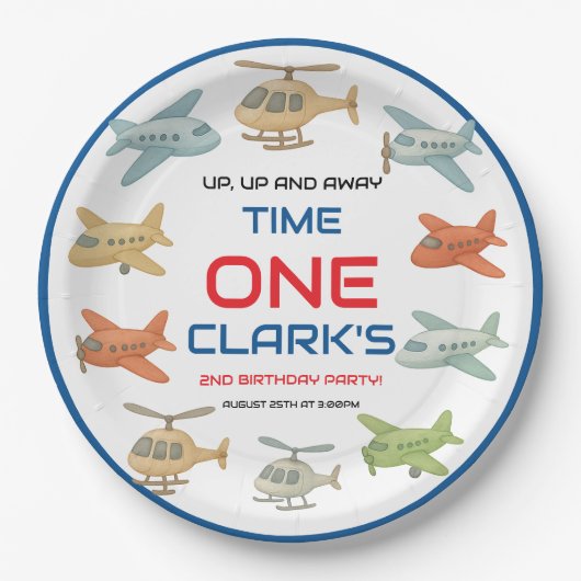 Assiettes En Carton Airplane Boy 1st Birthday | Fun Sky Theme Party (Devant)