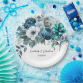 Assiettes En Carton Airy Blue et Turquoise Peony Rustic Mariage (Fête)