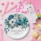 Assiettes En Carton Airy Blue et Turquoise Peony Rustic Mariage (Fête)