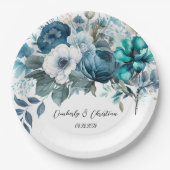 Assiettes En Carton Airy Blue et Turquoise Peony Rustic Mariage (Devant)