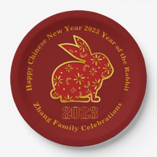 Assiettes En Carton Ajouter le nom Nouvel An Chinois 2023 Lapin Rouge