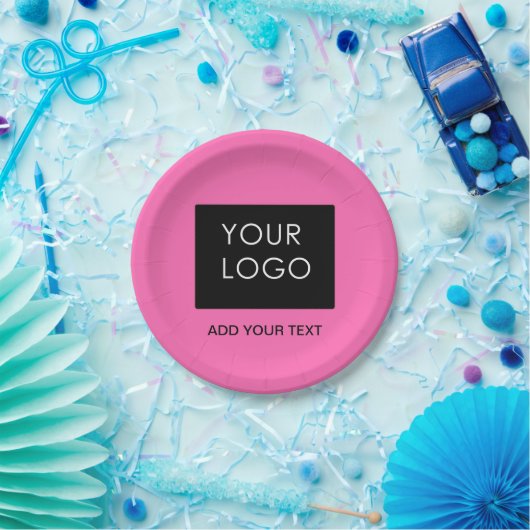 Assiettes En Carton Ajouter Logo Modern Pink Personnalisable Business (Fête)