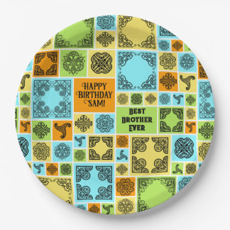 Assiettes En Carton Ajouter nom et relation Anniversaire Orange & Vert
