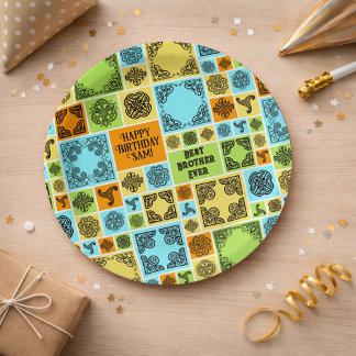 Assiettes En Carton Ajouter nom et relation Anniversaire Orange & Vert