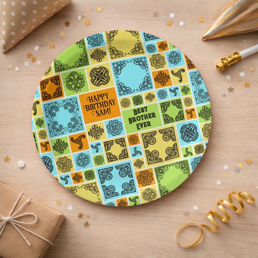 Assiettes En Carton Ajouter nom et relation Anniversaire Orange & Vert