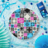 Assiettes En Carton Ajouter Nom & Relation Anniversaire Magenta & Bleu (Fête)