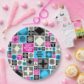 Assiettes En Carton Ajouter Nom & Relation Anniversaire Magenta & Bleu (Fête)