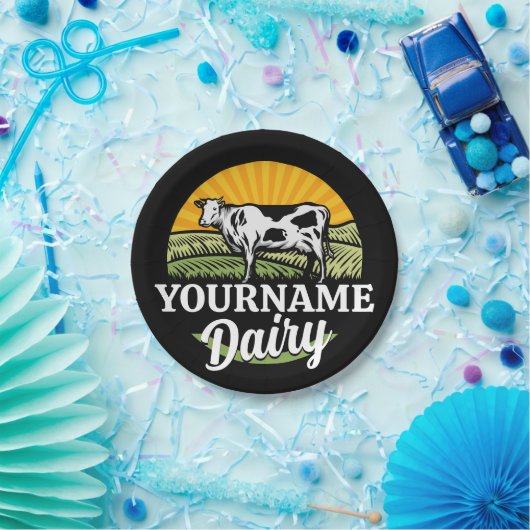 Assiettes En Carton AJOUTER NOM Sunset Ferme laitière Pâturage Holstei (Fête)