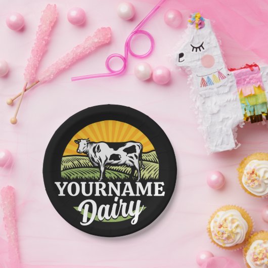 Assiettes En Carton AJOUTER NOM Sunset Ferme laitière Pâturage Holstei (Fête)