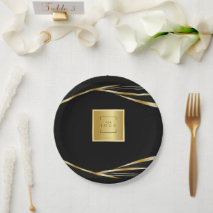Assiettes En Carton Ajouter un logo Or et Noir événement d'entreprise 