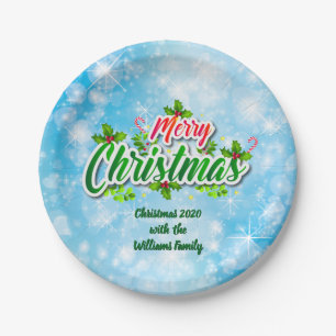 Assiettes En Carton Ajouter un nom correspondant Joyeux Noël bleu 7"
