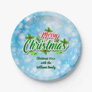 Assiettes En Carton Ajouter un nom Correspondant Joyeux Noël Bleu 7" P