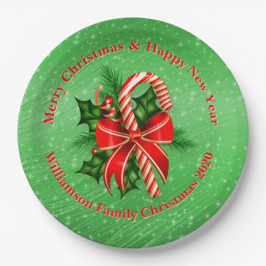 Assiettes En Carton Ajouter un nom Modifier le texte Rouge Vert Noël 9 (Devant)