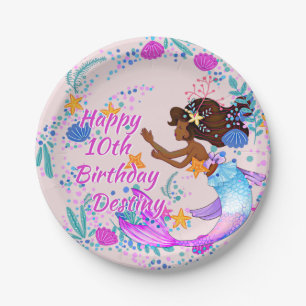 Assiettes En Carton Ajouter un nom Texte Mermaid Pink Mauve Aqua Party