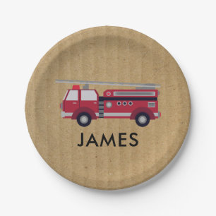 Assiettes En Carton Ajouter votre nom Red Fire truck Personnalisé