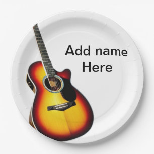 Assiettes En Carton Ajouter votre nom texte brun acoustique guitare éd