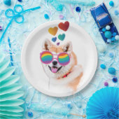 Assiettes En Carton Akita Chien avec Coeurs Saint Valentin (Fête)