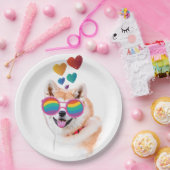 Assiettes En Carton Akita Chien avec Coeurs Saint Valentin (Fête)