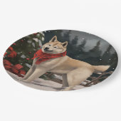 Assiettes En Carton Akita Chien dans Noël de neige (Angle)