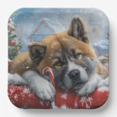 Assiettes En Carton Akita Chien Festive de Noël (Recto)