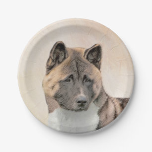 Assiettes En Carton Akita Peinture - Cute Original Chien Art