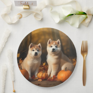 Assiettes En Carton Akita Puppy Citrouille d'automne