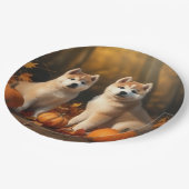 Assiettes En Carton Akita Puppy Citrouille d'automne (Angle)