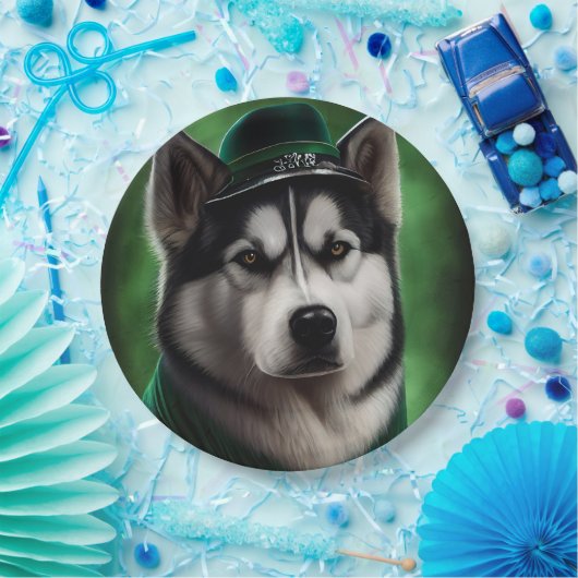 Assiettes En Carton Alaskan Malamute chien en robe de fête St. Patrick (Fête)
