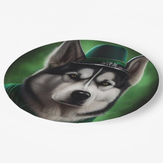 Assiettes En Carton Alaskan Malamute chien en robe de fête St. Patrick (Angle)